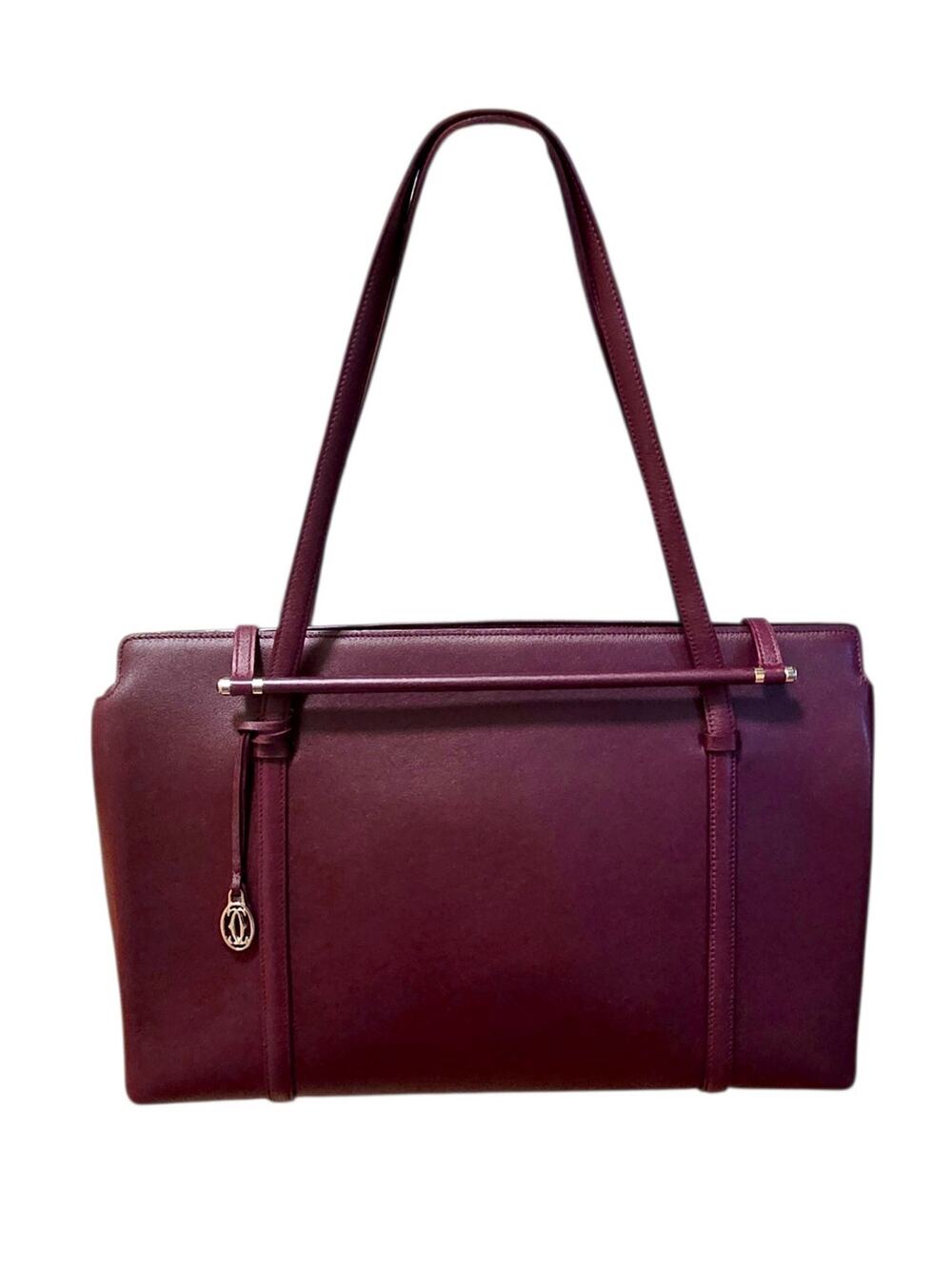 Vintage Cartier Cabochon Bordeaux Burgundy Red Purple Leather Tote Bag
